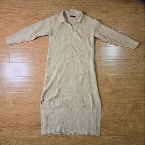 NASTY GAL Long Sleeve Cream Sweater Maxi Dress Size 6